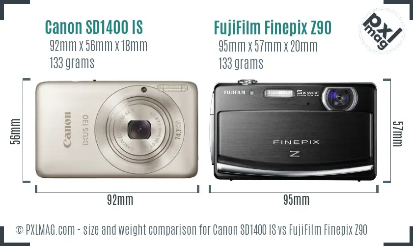 Canon SD1400 IS vs FujiFilm Finepix Z90 size comparison