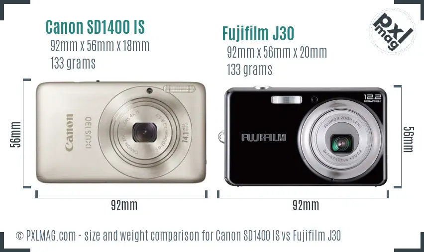 Canon SD1400 IS vs Fujifilm J30 size comparison Canon SD1400 IS vs Fujifilm J30 size comparison
