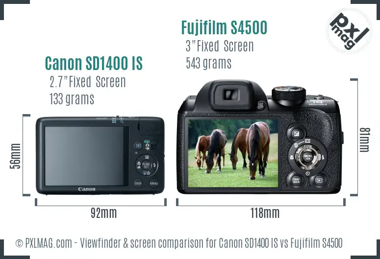 Canon SD1400 IS vs Fujifilm S4500 Screen and Viewfinder comparison