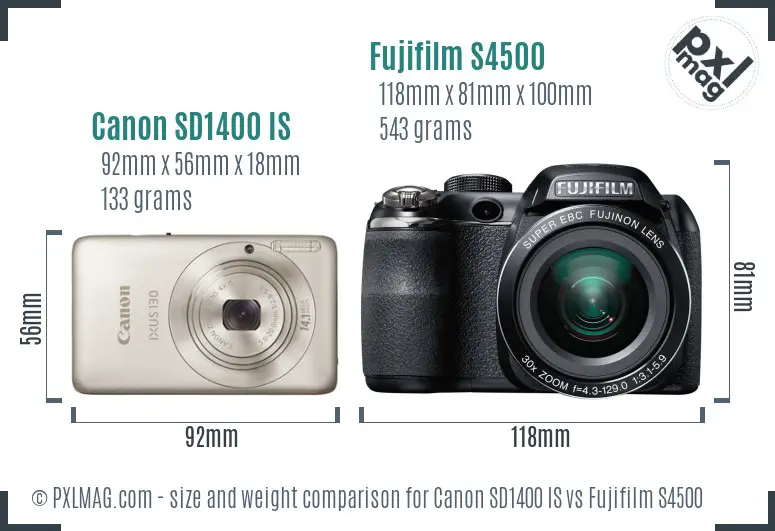 Canon SD1400 IS vs Fujifilm S4500 size comparison
