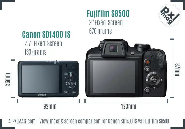 Canon SD1400 IS vs Fujifilm S8500 Screen and Viewfinder comparison