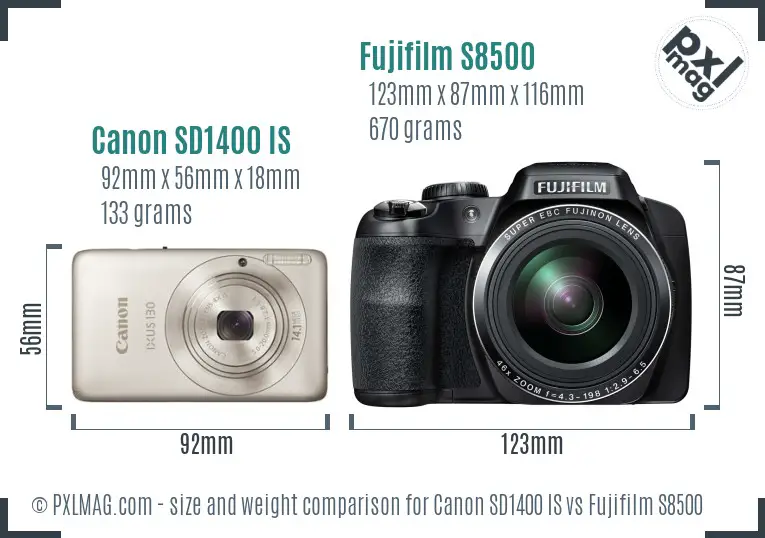 Canon SD1400 IS vs Fujifilm S8500 size comparison