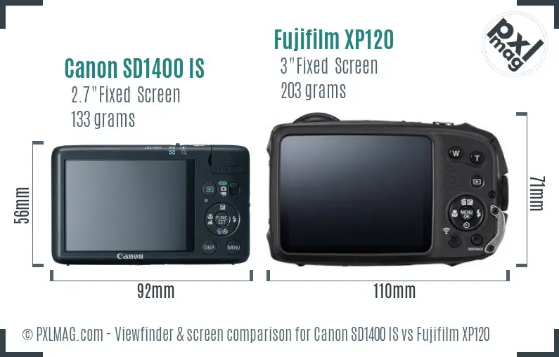 Canon SD1400 IS vs Fujifilm XP120 Screen and Viewfinder comparison