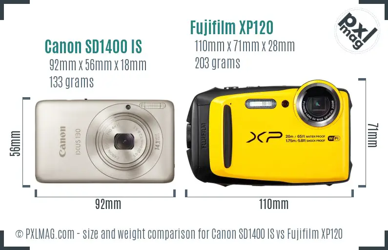 Canon SD1400 IS vs Fujifilm XP120 size comparison