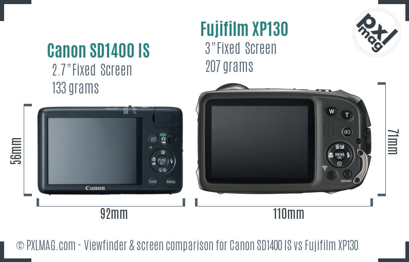 Canon SD1400 IS vs Fujifilm XP130 Screen and Viewfinder comparison