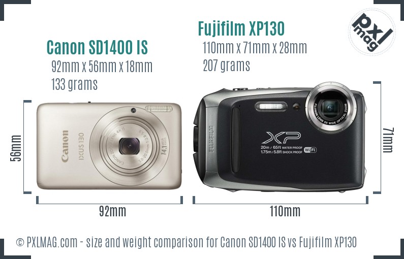 Canon SD1400 IS vs Fujifilm XP130 size comparison