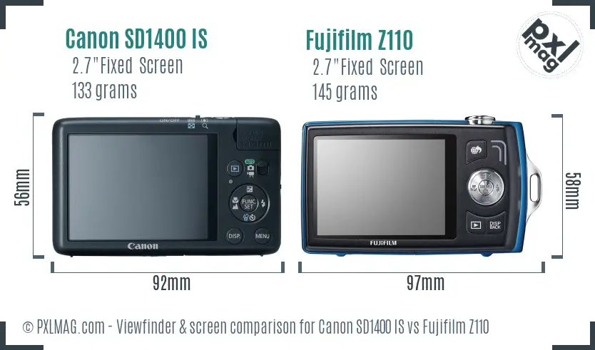 Canon SD1400 IS vs Fujifilm Z110 Screen and Viewfinder comparison