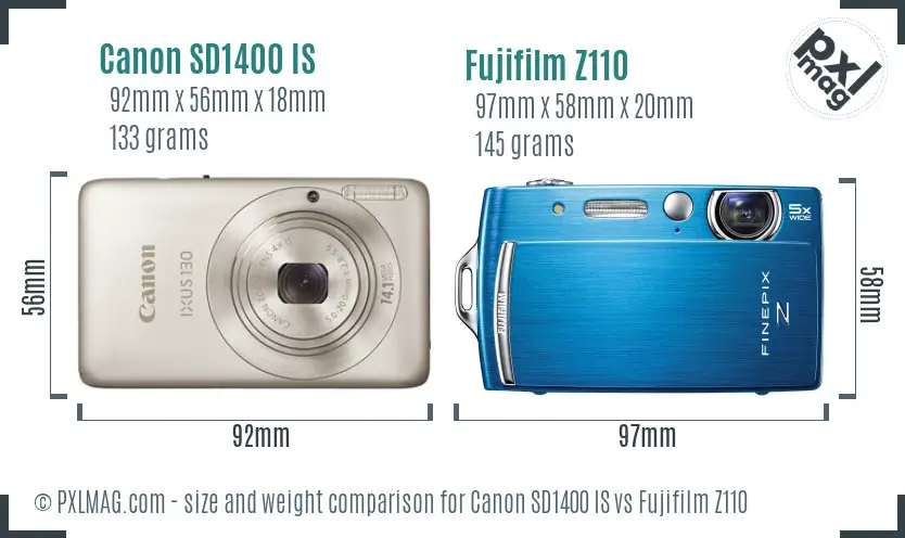 Canon SD1400 IS vs Fujifilm Z110 size comparison