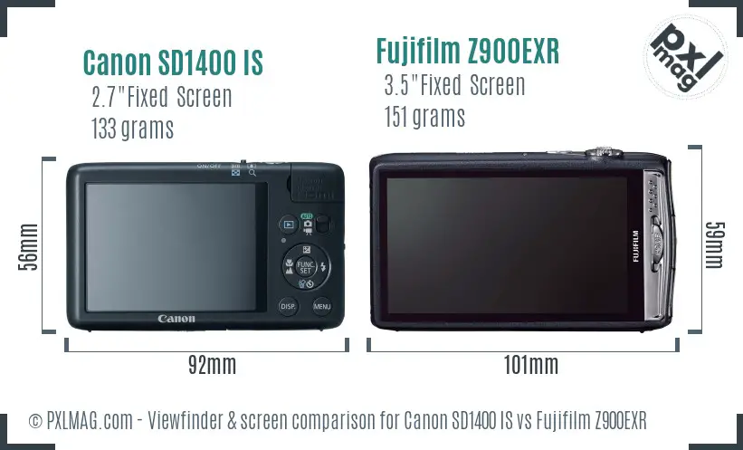 Canon SD1400 IS vs Fujifilm Z900EXR Screen and Viewfinder comparison
