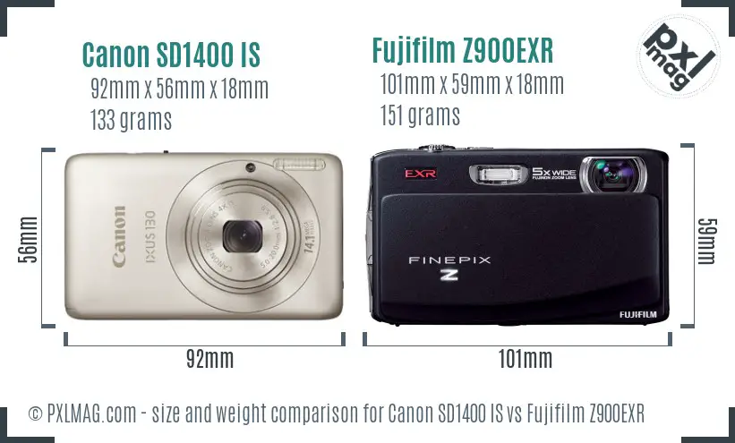 Canon SD1400 IS vs Fujifilm Z900EXR size comparison