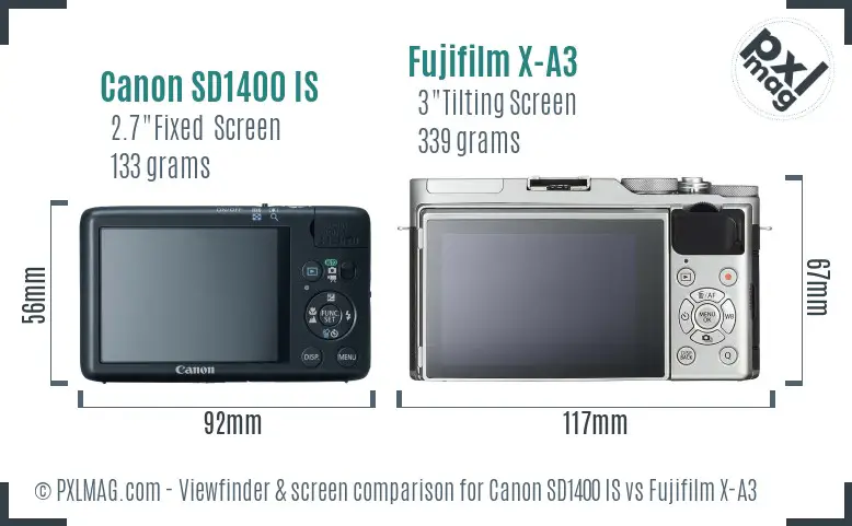 Canon SD1400 IS vs Fujifilm X-A3 Screen and Viewfinder comparison