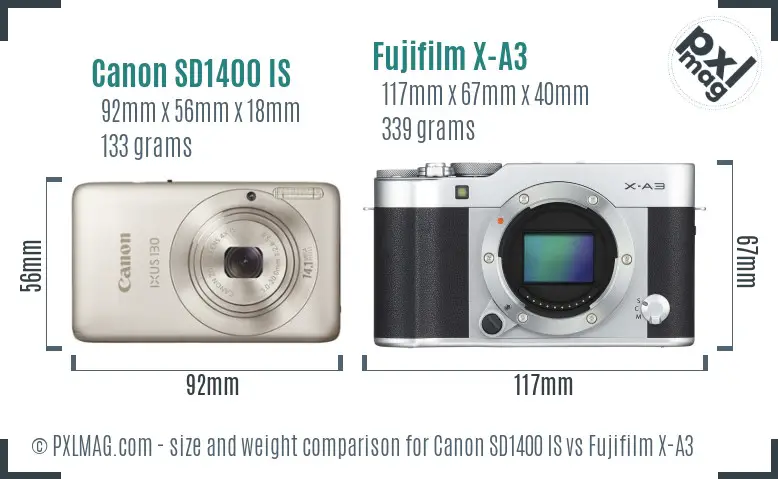Canon SD1400 IS vs Fujifilm X-A3 size comparison