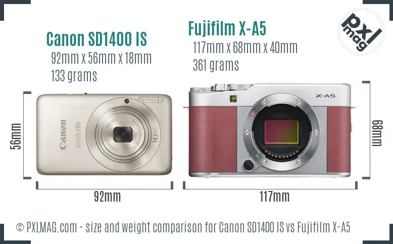 Canon SD1400 IS vs Fujifilm X-A5 size comparison