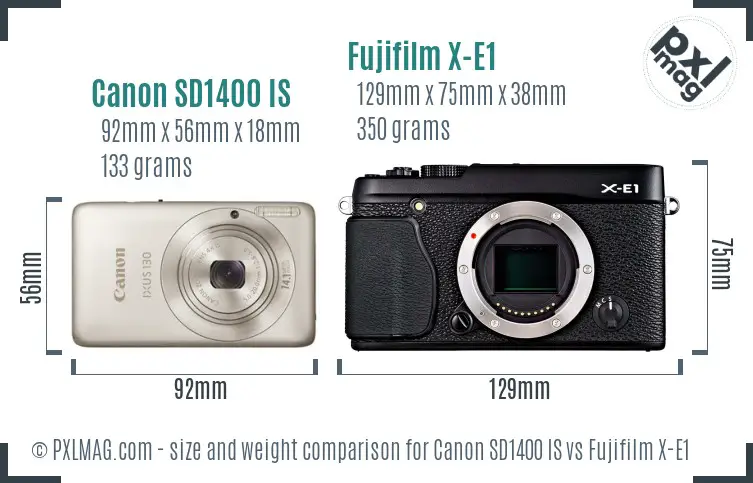 Canon SD1400 IS vs Fujifilm X-E1 size comparison