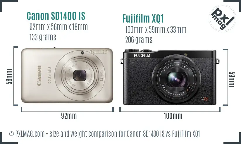 Canon SD1400 IS vs Fujifilm XQ1 size comparison