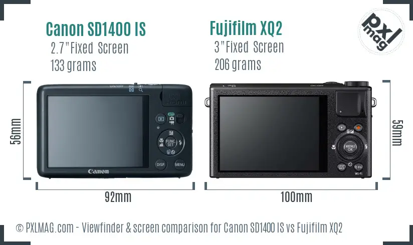 Canon SD1400 IS vs Fujifilm XQ2 Screen and Viewfinder comparison