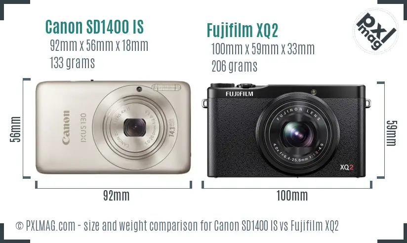 Canon SD1400 IS vs Fujifilm XQ2 size comparison