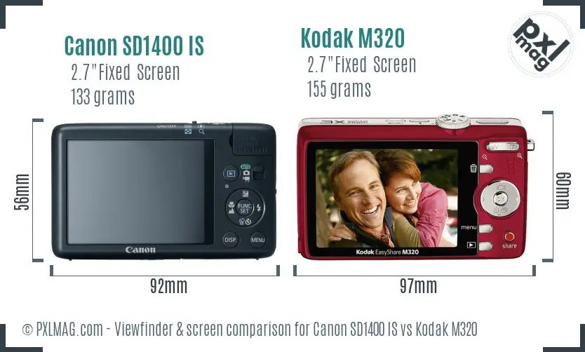 Canon SD1400 IS vs Kodak M320 Screen and Viewfinder comparison