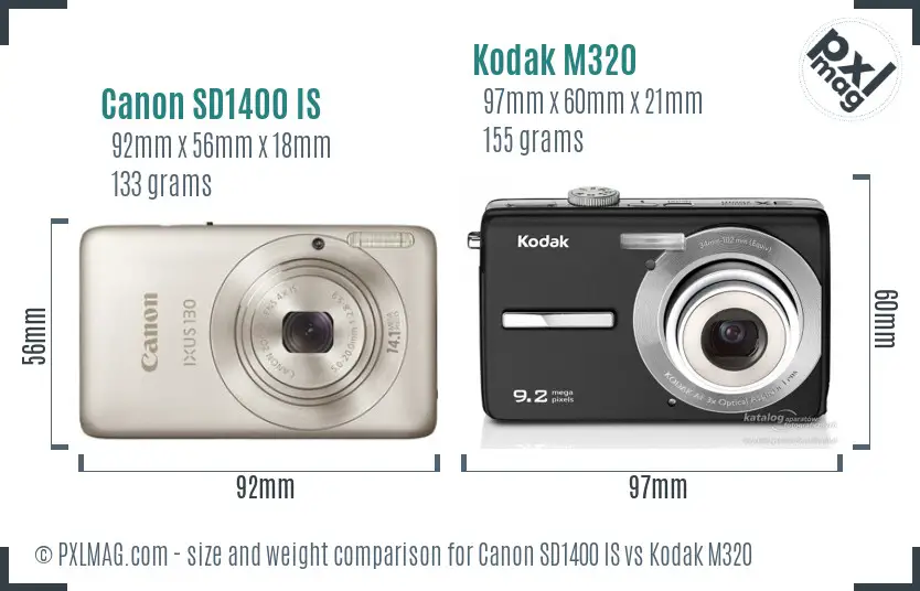 Canon SD1400 IS vs Kodak M320 size comparison