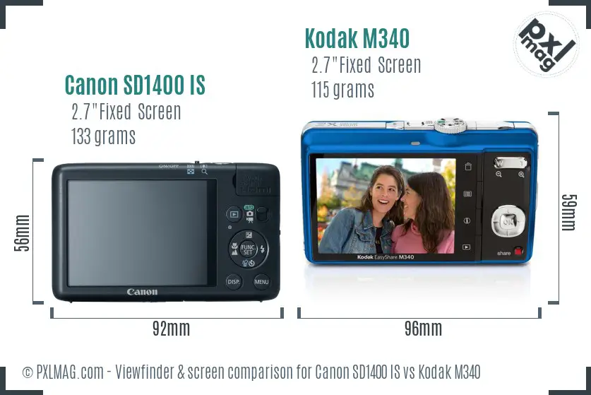 Canon SD1400 IS vs Kodak M340 Screen and Viewfinder comparison