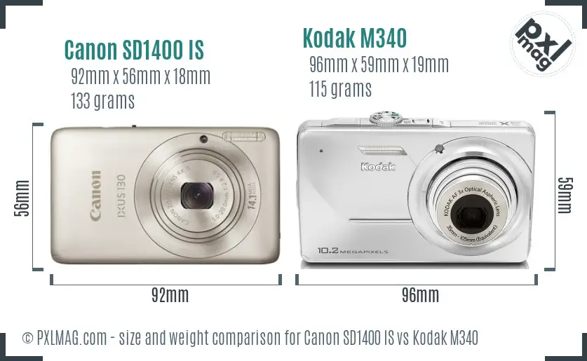 Canon SD1400 IS vs Kodak M340 size comparison