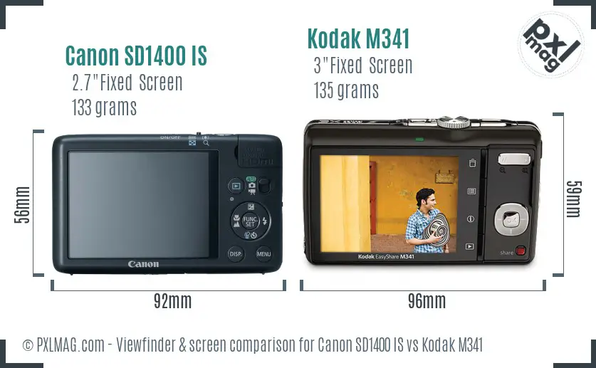 Canon SD1400 IS vs Kodak M341 Screen and Viewfinder comparison