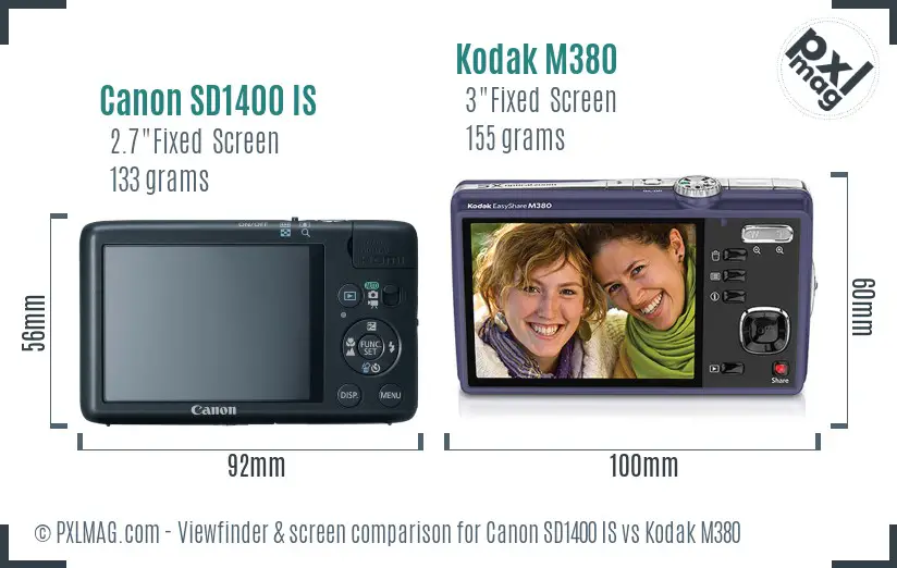 Canon SD1400 IS vs Kodak M380 Screen and Viewfinder comparison