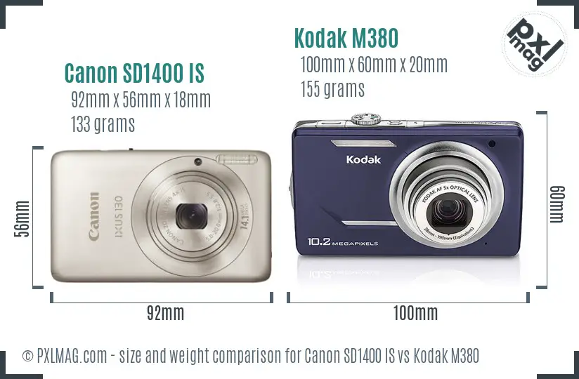 Canon SD1400 IS vs Kodak M380 size comparison