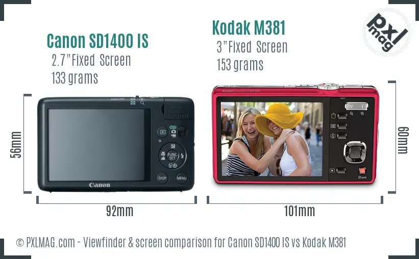 Canon SD1400 IS vs Kodak M381 Screen and Viewfinder comparison