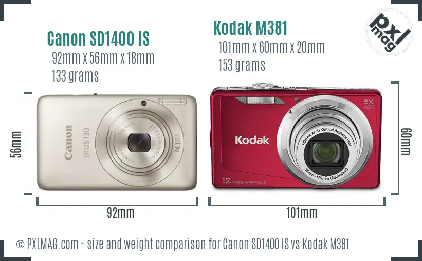Canon SD1400 IS vs Kodak M381 size comparison
