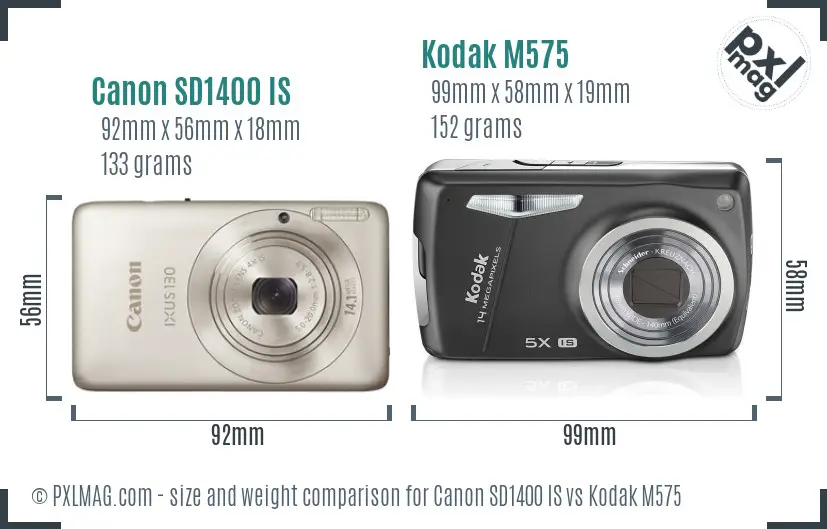 Canon SD1400 IS vs Kodak M575 size comparison Canon SD1400 IS vs Kodak M575 size comparison