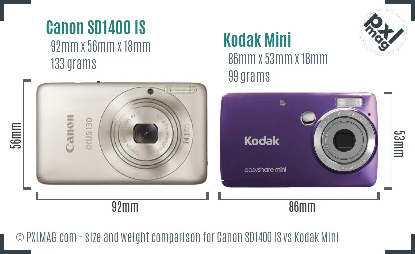 Canon SD1400 IS vs Kodak Mini size comparison Canon SD1400 IS vs Kodak Mini size comparison