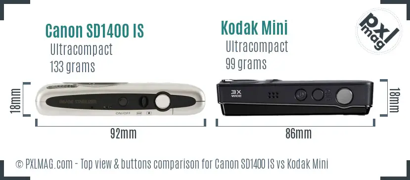 Canon SD1400 IS vs Kodak Mini top view buttons comparison Canon SD1400 IS vs Kodak Mini top view buttons comparison