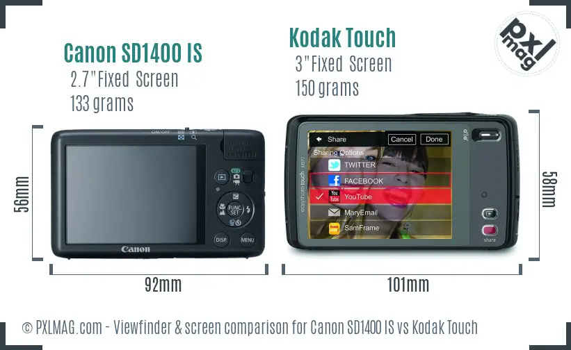 Canon SD1400 IS vs Kodak Touch Screen and Viewfinder comparison