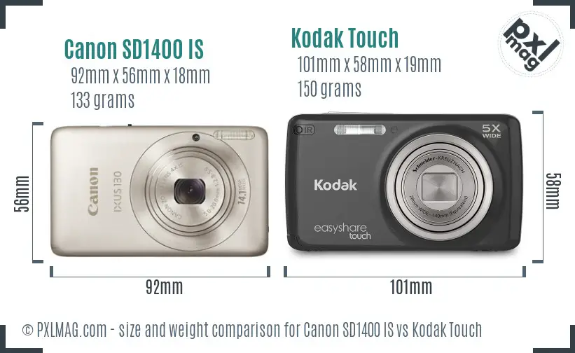 Canon SD1400 IS vs Kodak Touch size comparison