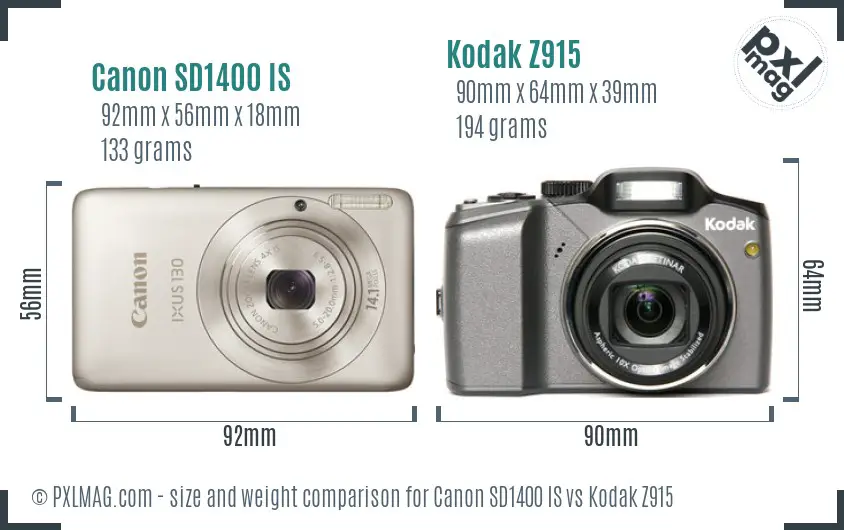 Canon SD1400 IS vs Kodak Z915 size comparison