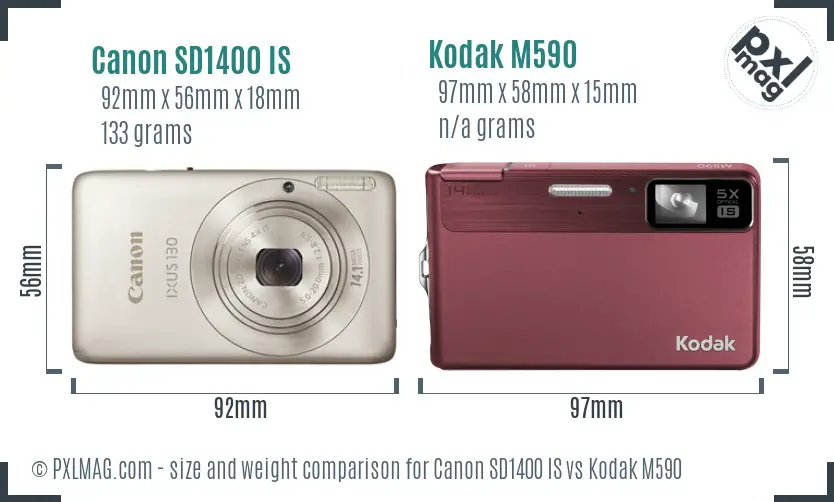 Canon SD1400 IS vs Kodak M590 size comparison