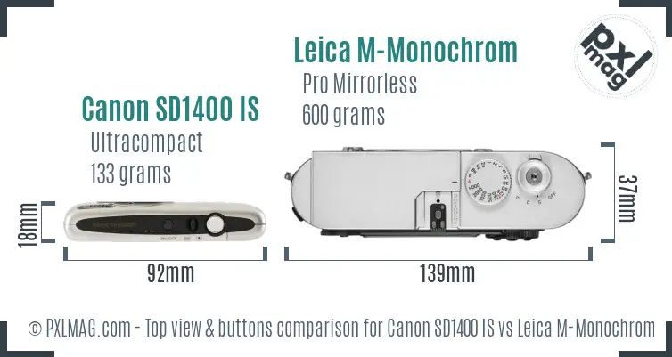 Canon SD1400 IS vs Leica M-Monochrom top view buttons comparison