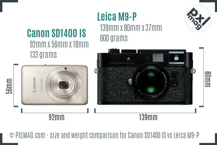 Canon SD1400 IS vs Leica M9-P size comparison