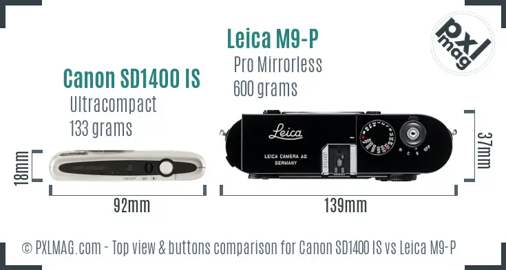 Canon SD1400 IS vs Leica M9-P top view buttons comparison