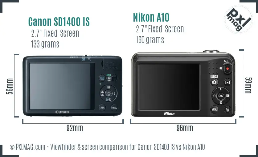 Canon SD1400 IS vs Nikon A10 Screen and Viewfinder comparison