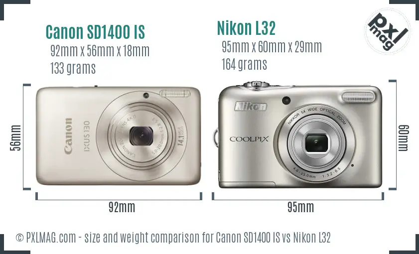 Canon SD1400 IS vs Nikon L32 size comparison
