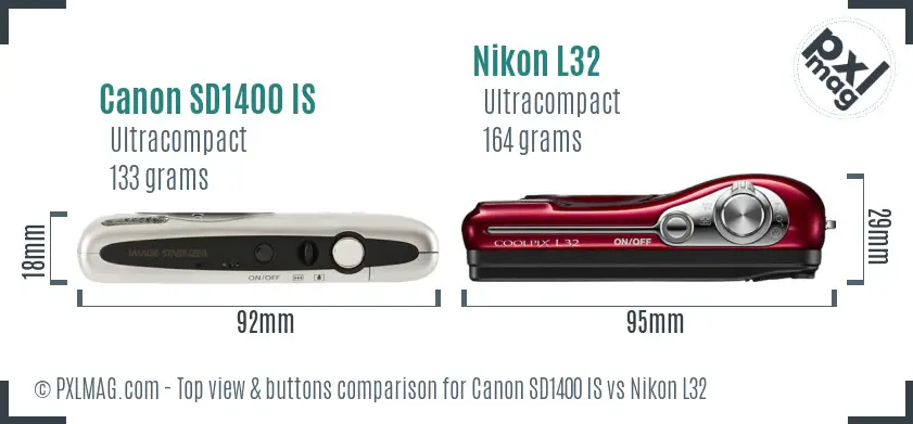 Canon SD1400 IS vs Nikon L32 top view buttons comparison