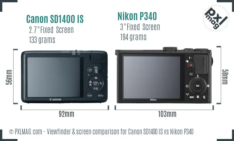 Canon SD1400 IS vs Nikon P340 Screen and Viewfinder comparison
