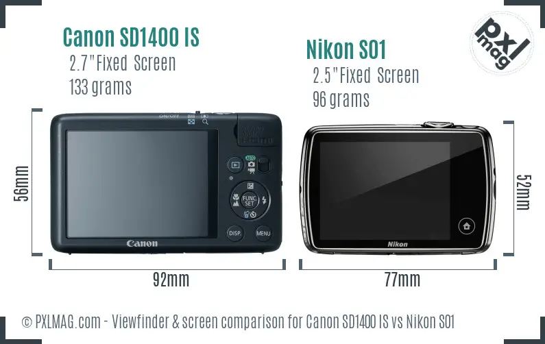 Canon SD1400 IS vs Nikon S01 Screen and Viewfinder comparison