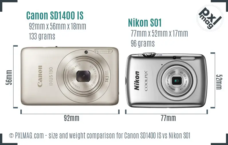 Canon SD1400 IS vs Nikon S01 size comparison