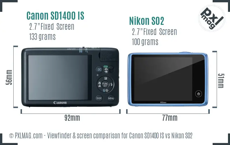 Canon SD1400 IS vs Nikon S02 Screen and Viewfinder comparison