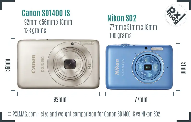 Canon SD1400 IS vs Nikon S02 size comparison