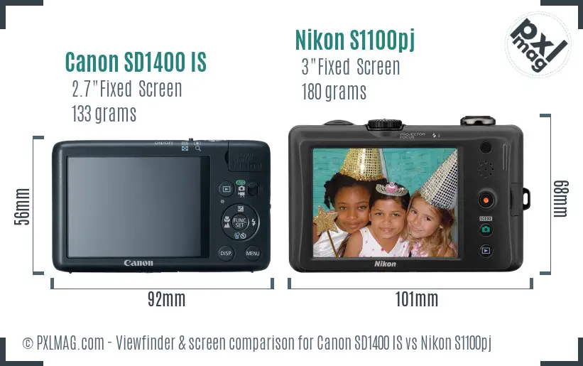 Canon SD1400 IS vs Nikon S1100pj Screen and Viewfinder comparison