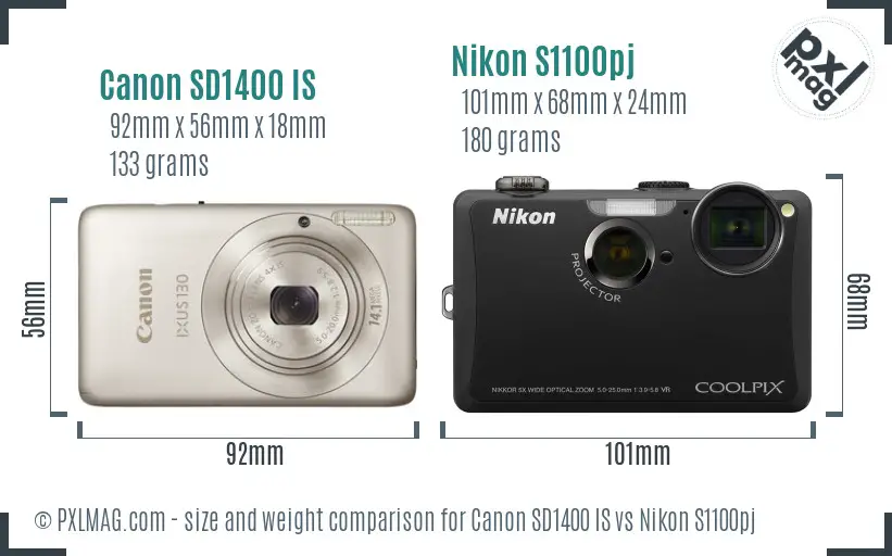 Canon SD1400 IS vs Nikon S1100pj size comparison